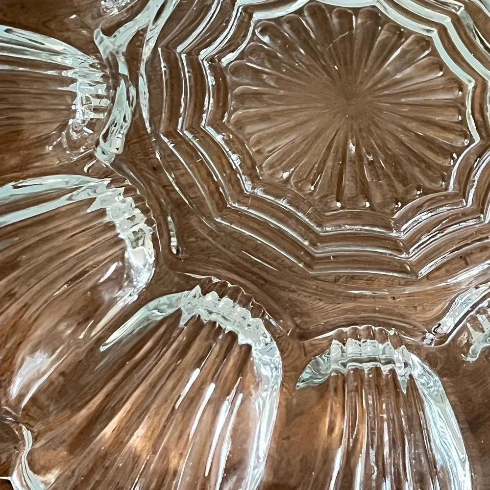 Vintage Anchor Hocking Clear pressed Glass 10” deviled egg platter